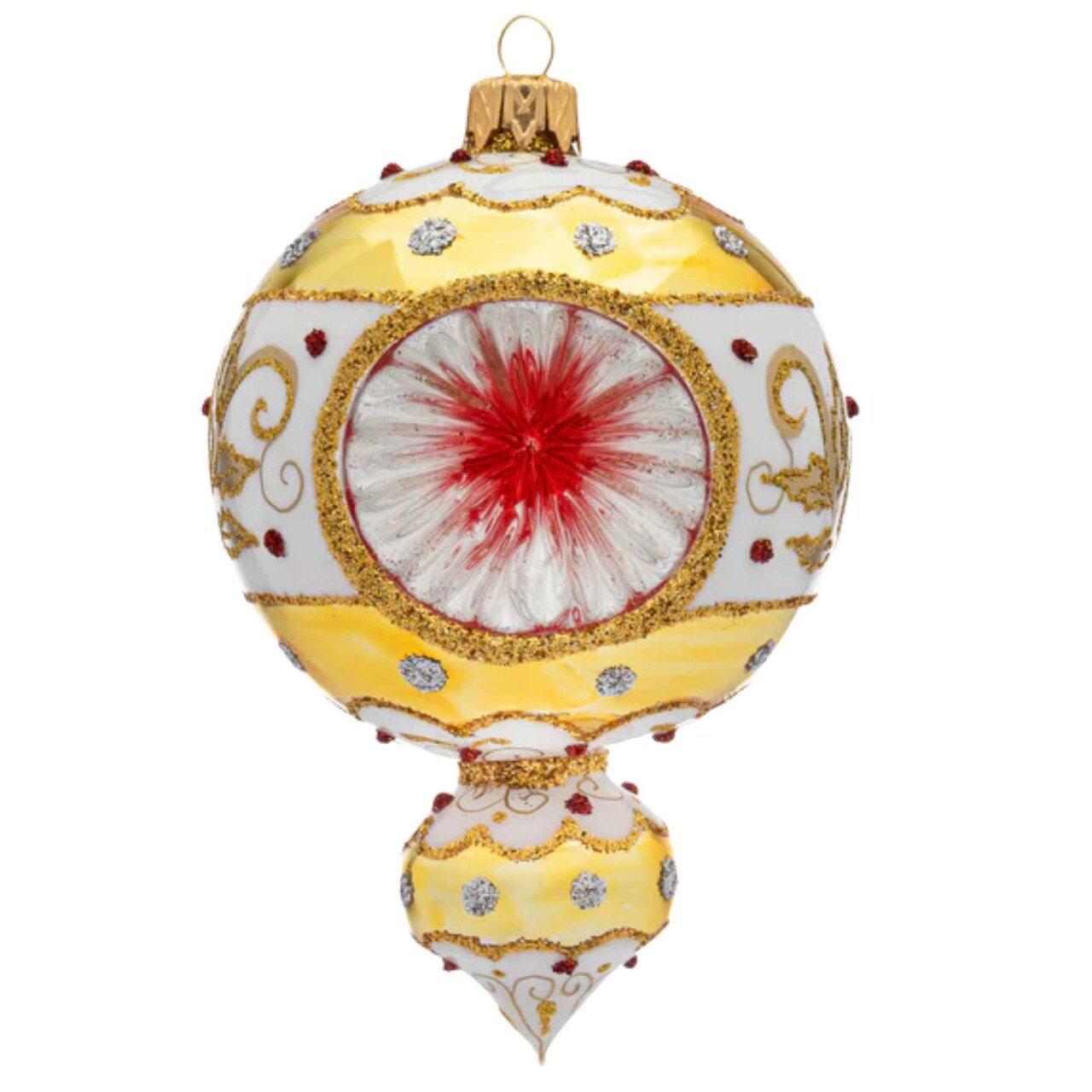 Miss Christmas 5.0 Inch Pc Chatham Reflector Drop In White & Gold Christmas Tree Ornament , Christmas Decor Holiday Christmas Decorations
